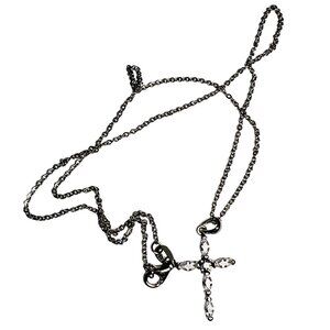 Sterling Silver Cross Pendant Necklace 18" With Cubic Zirconia Stones